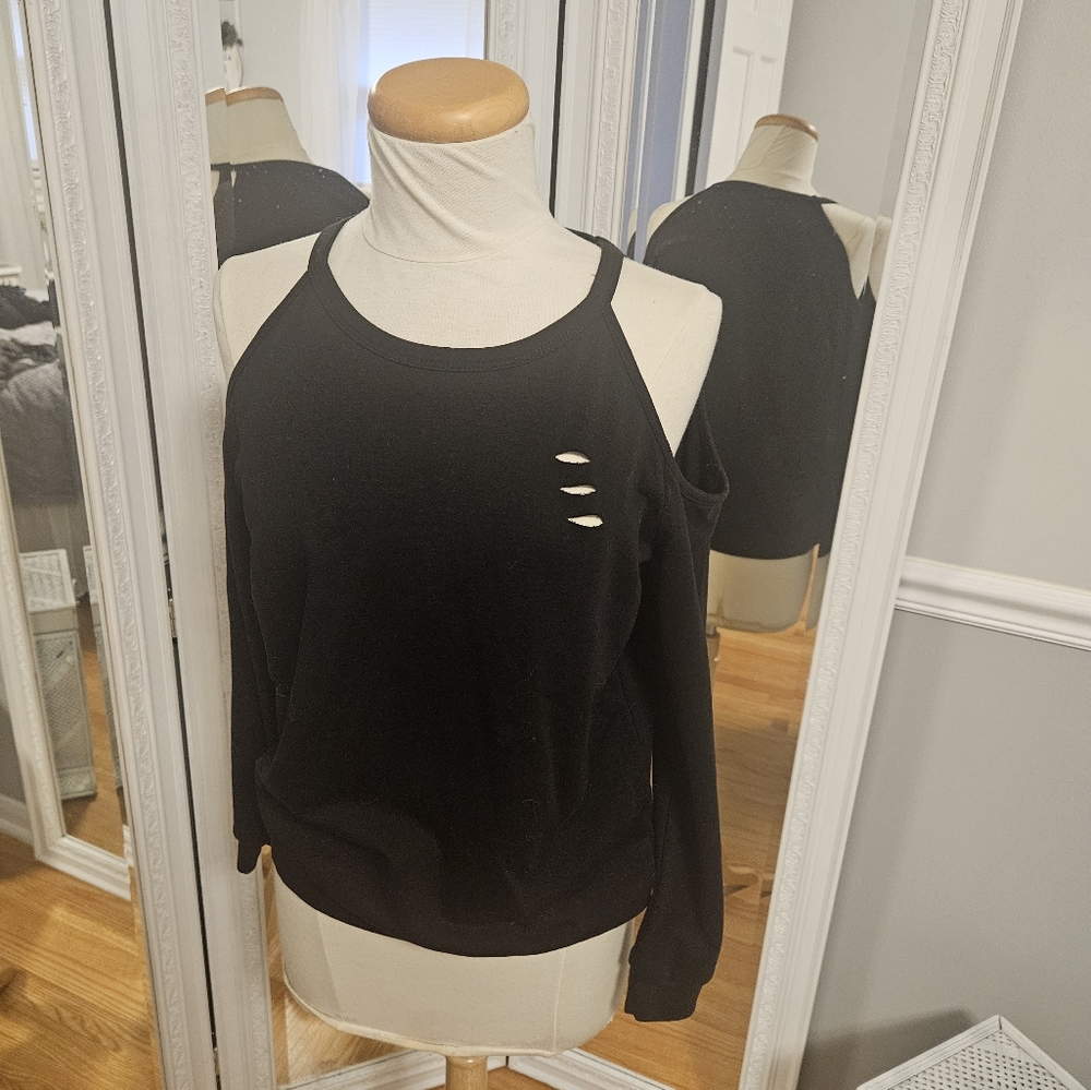 Shein Distressed Cold Shoulder Sweater Shirt Size M